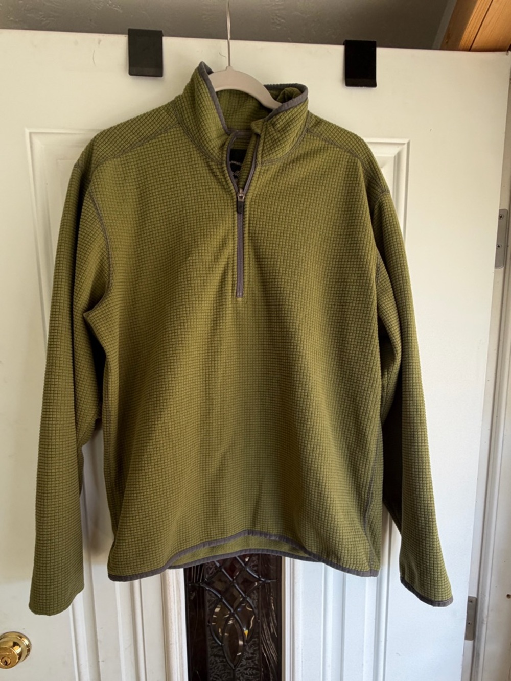 Eddie Bauer Olive Green Quarter-Zip Waffle Knit Men's Sweater